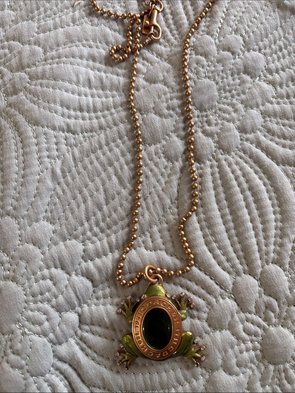 Coach Green Frog Pendant Necklace in Gold Tone